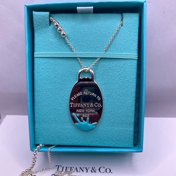 Tiffany & Co. Jewelry - Tiffany & Co. Large Oval Splash Necklace Tiffany Blue Enamel Retired 28”-30”